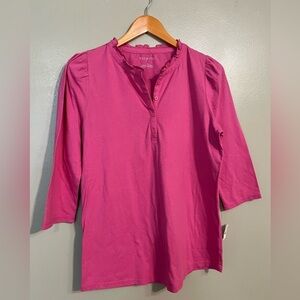 Talbots Womens Pink 3/4 Sleeves Henley 100% Cotton Top Shirt Soft M NWT
